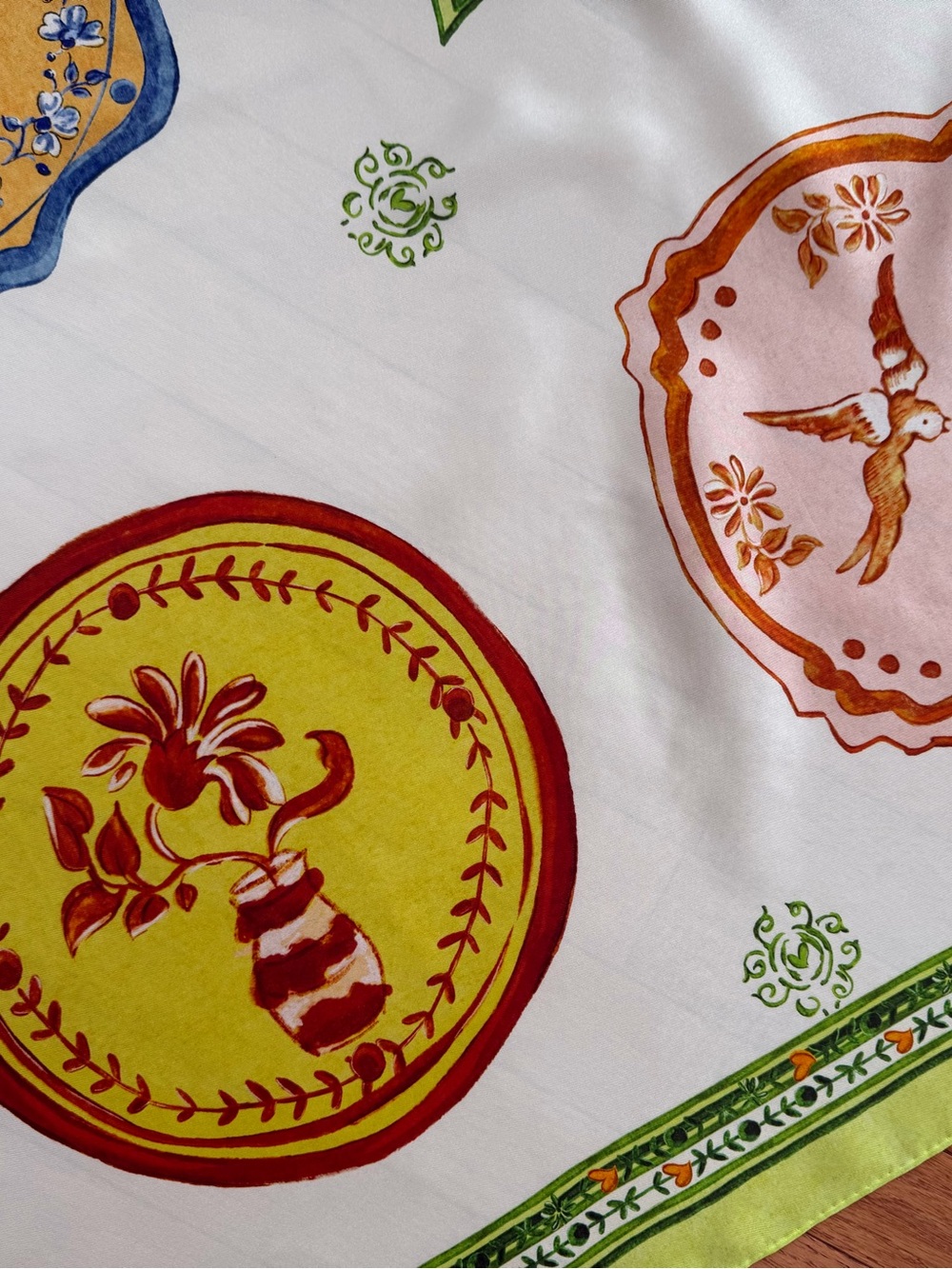 Alemais Multi-Color Printed Silk Scarf with Green Border - Picture 3 of 5